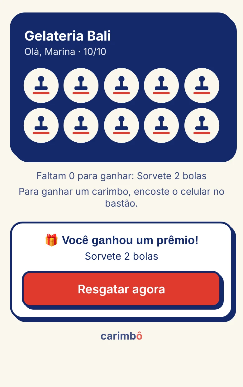 Cartão completo com o botão Resgatar agora